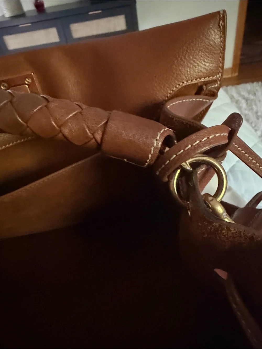 Mulberry Brown Leather Shoulder Bag with Braided Handle (Iris) - Picture 7 of 9